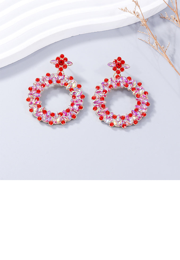 Simple and Temperament Plated Gold Hollow Geometric Round Earrings with Red Cubic Zirconia - Luxurious Look - Vibrant Color
