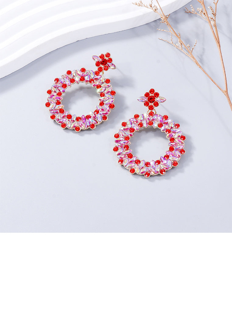 Simple and Temperament Plated Gold Hollow Geometric Round Earrings with Red Cubic Zirconia - Luxurious Look - Vibrant Color