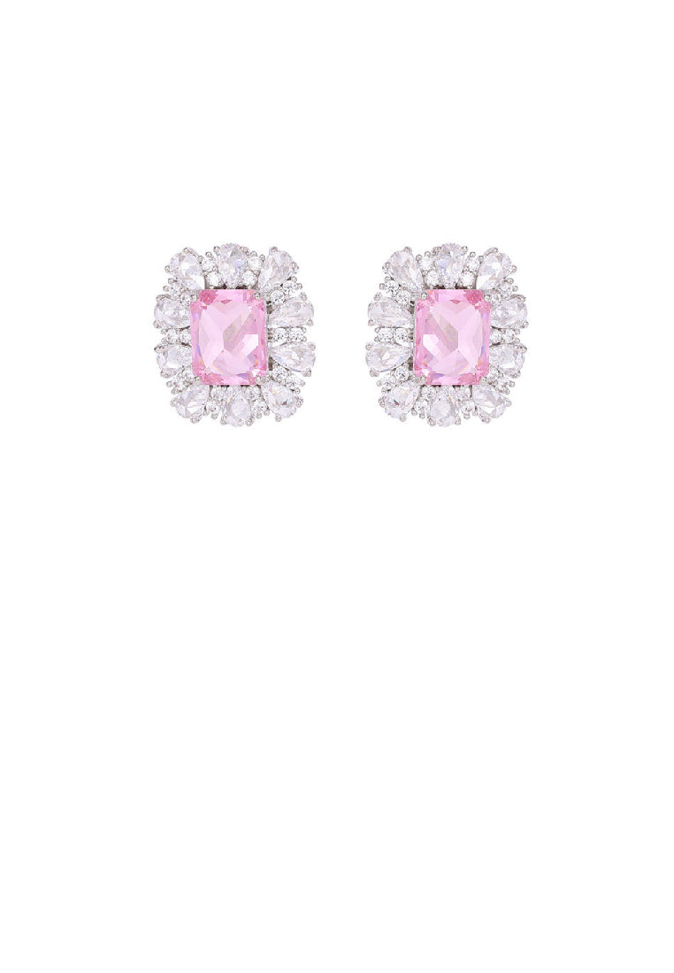 Fashion Simple Pink Geometric Square Stud Earrings with Cubic Zirconia - Luxurious Look - Vibrant Color
