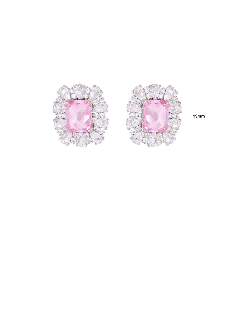 Fashion Simple Pink Geometric Square Stud Earrings with Cubic Zirconia - Luxurious Look - Vibrant Color