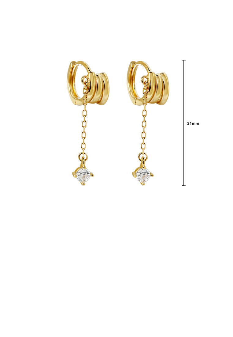 925 Sterling Silver Plated Gold Fashion Simple Geometric Tassel Earrings with Cubic Zirconia - Luxurious Look