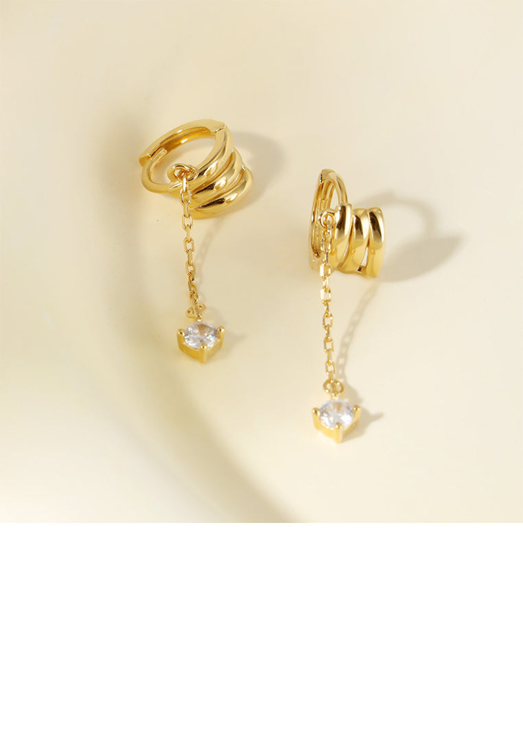 925 Sterling Silver Plated Gold Fashion Simple Geometric Tassel Earrings with Cubic Zirconia - Luxurious Look