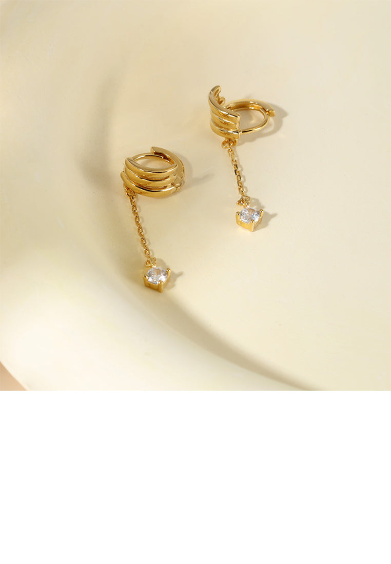 925 Sterling Silver Plated Gold Fashion Simple Geometric Tassel Earrings with Cubic Zirconia - Luxurious Look