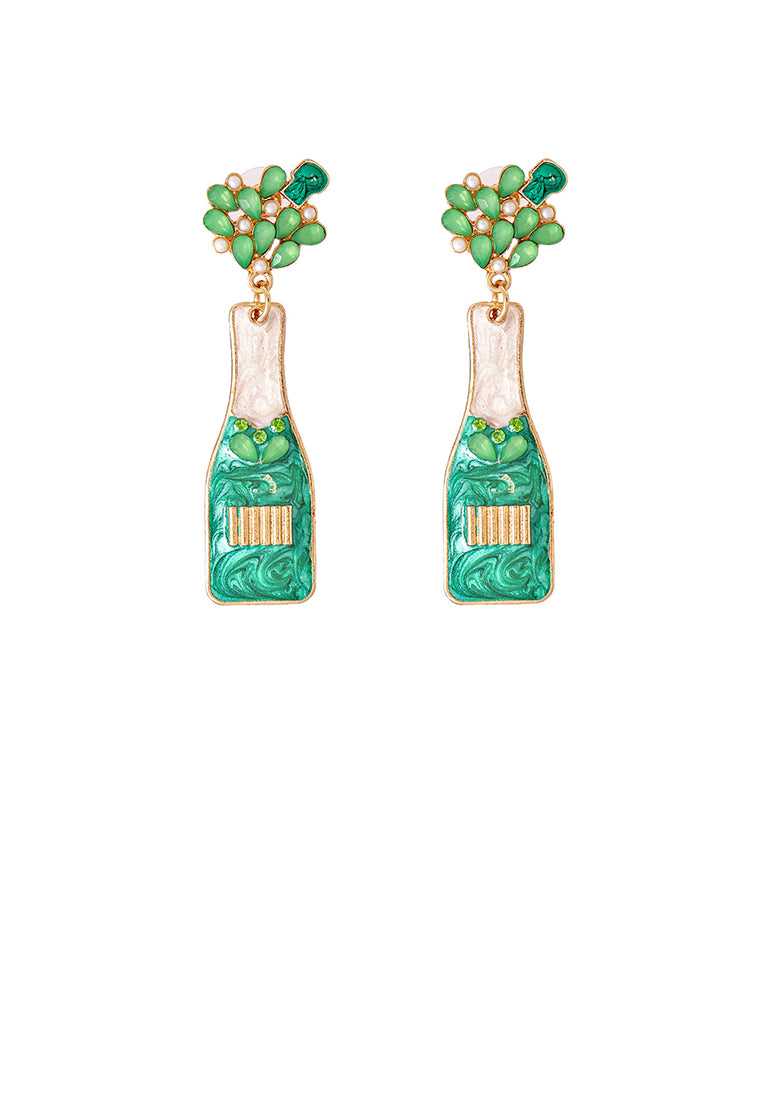 Fashion Temperament Plated Gold Enamel Green Vase Earrings with Cubic Zirconia - Luxurious Look