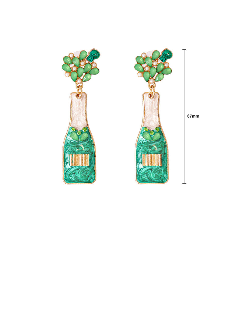 Fashion Temperament Plated Gold Enamel Green Vase Earrings with Cubic Zirconia - Luxurious Look
