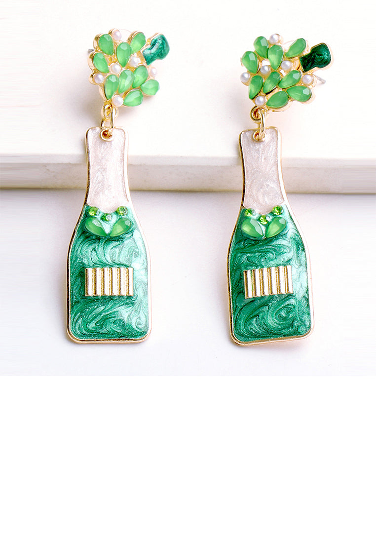 Fashion Temperament Plated Gold Enamel Green Vase Earrings with Cubic Zirconia - Luxurious Look