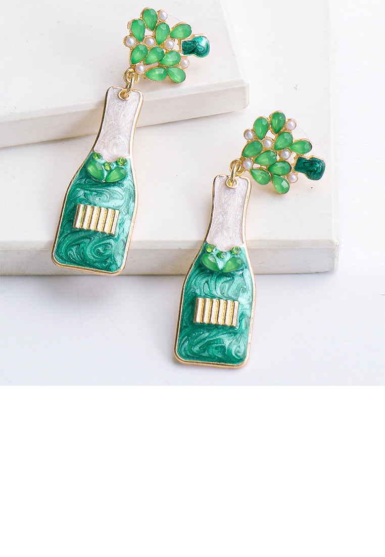 Fashion Temperament Plated Gold Enamel Green Vase Earrings with Cubic Zirconia - Luxurious Look