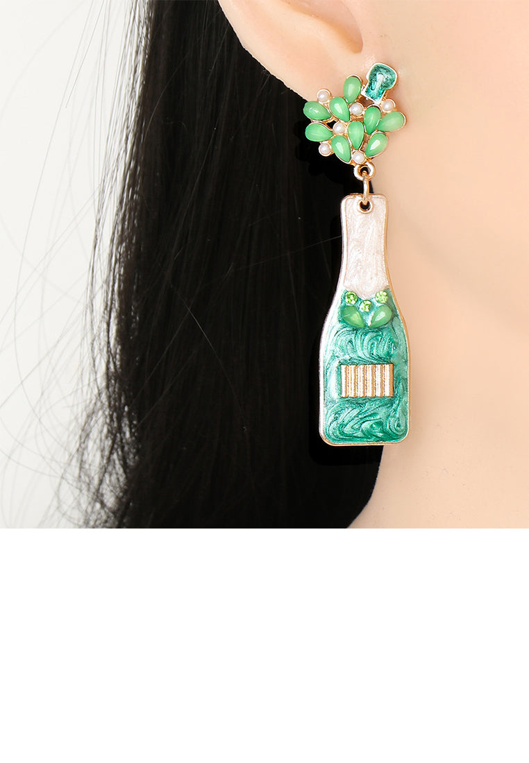 Fashion Temperament Plated Gold Enamel Green Vase Earrings with Cubic Zirconia - Luxurious Look