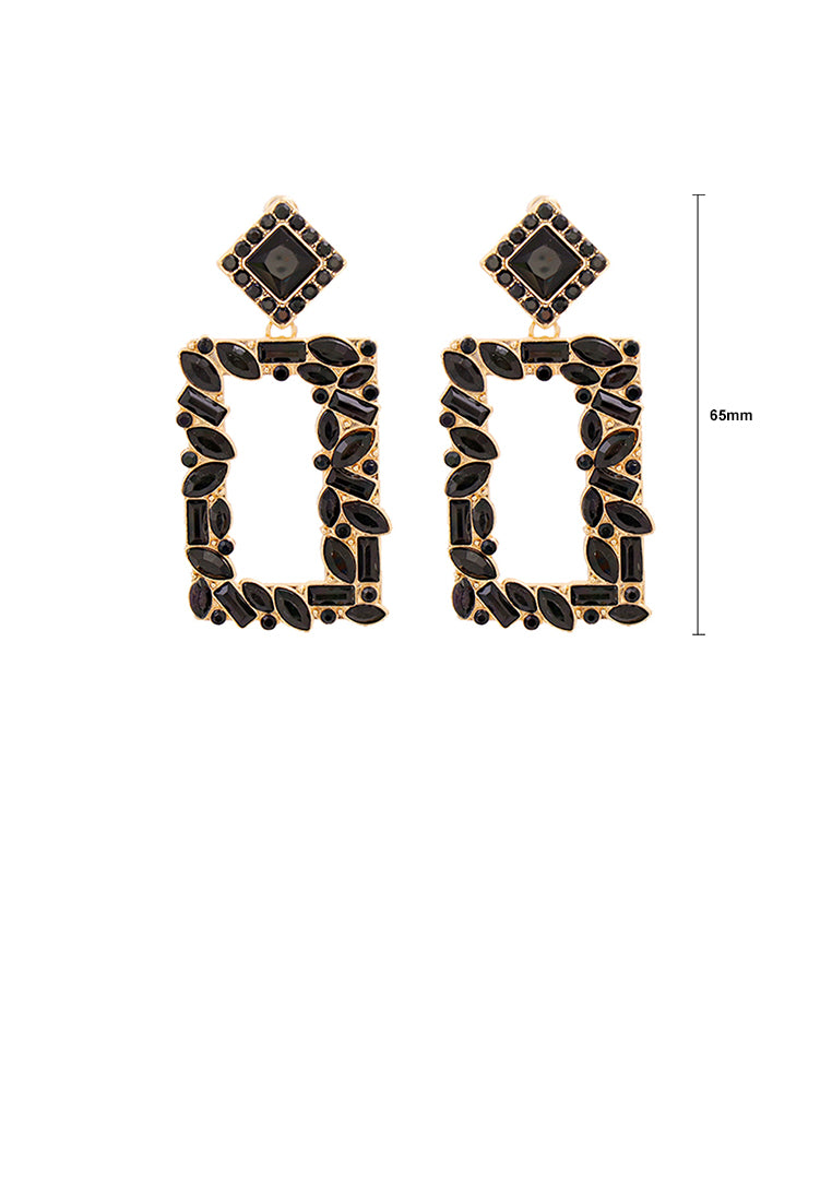 Fashion and Simple Plated Gold Hollow Rectangular Earrings with Black Cubic Zirconia - Luxurious Look