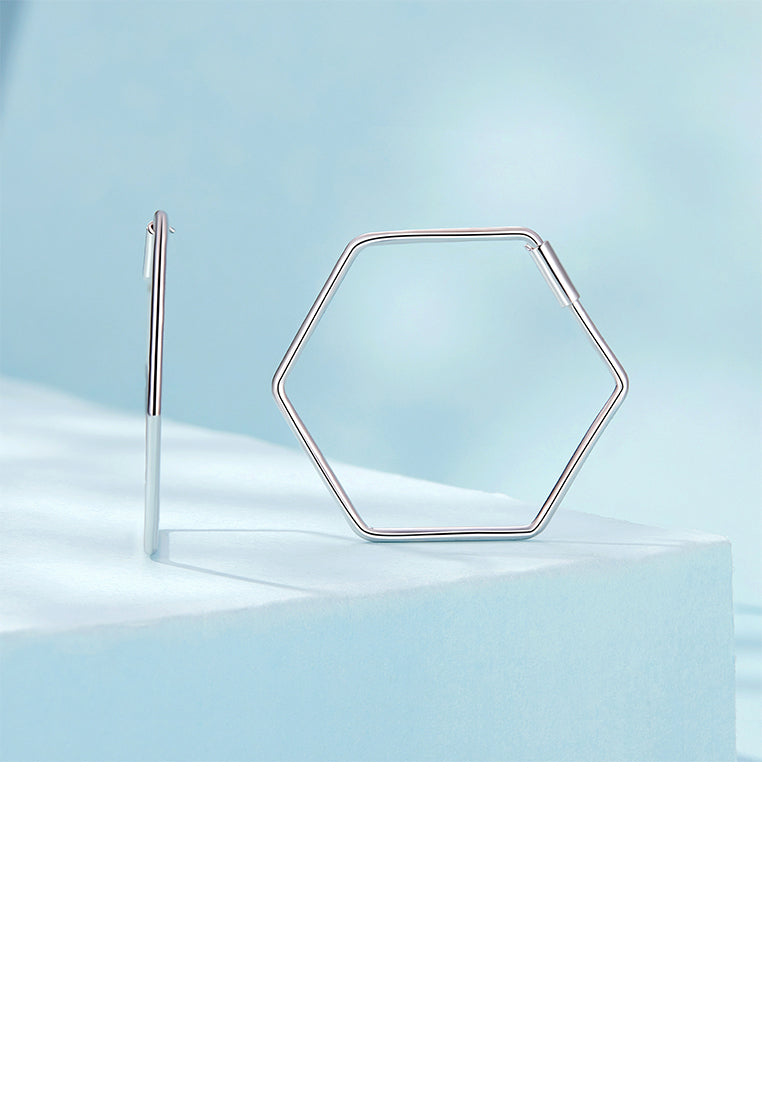 925 Sterling Silver Simple Personalized Geometric Hexagon Earrings
