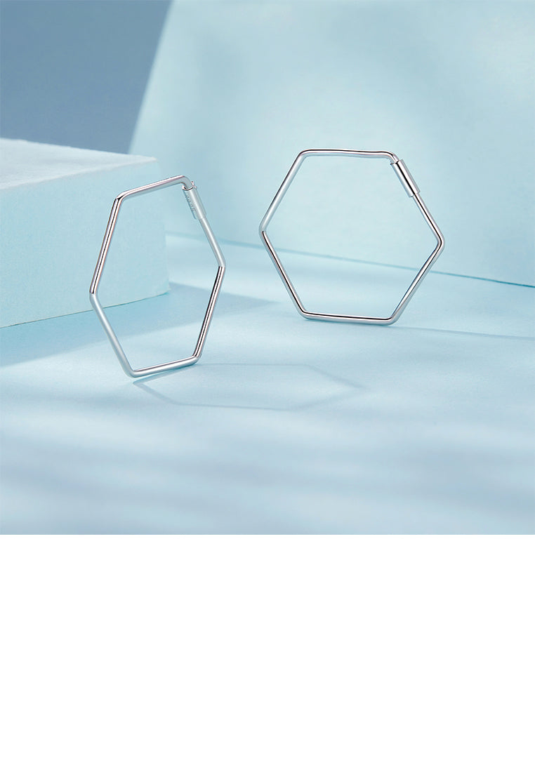 925 Sterling Silver Simple Personalized Geometric Hexagon Earrings