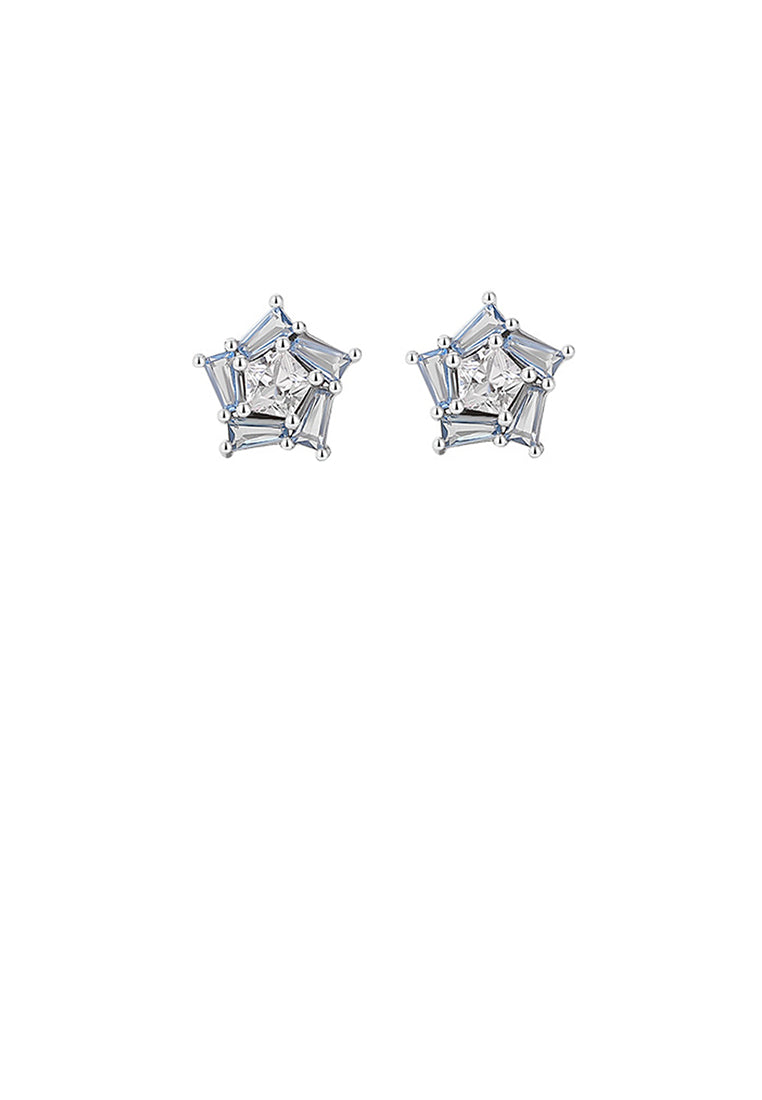 925 Sterling Silver Fashion Simple Star Stud Earrings with Blue Cubic Zirconia - Luxurious Look