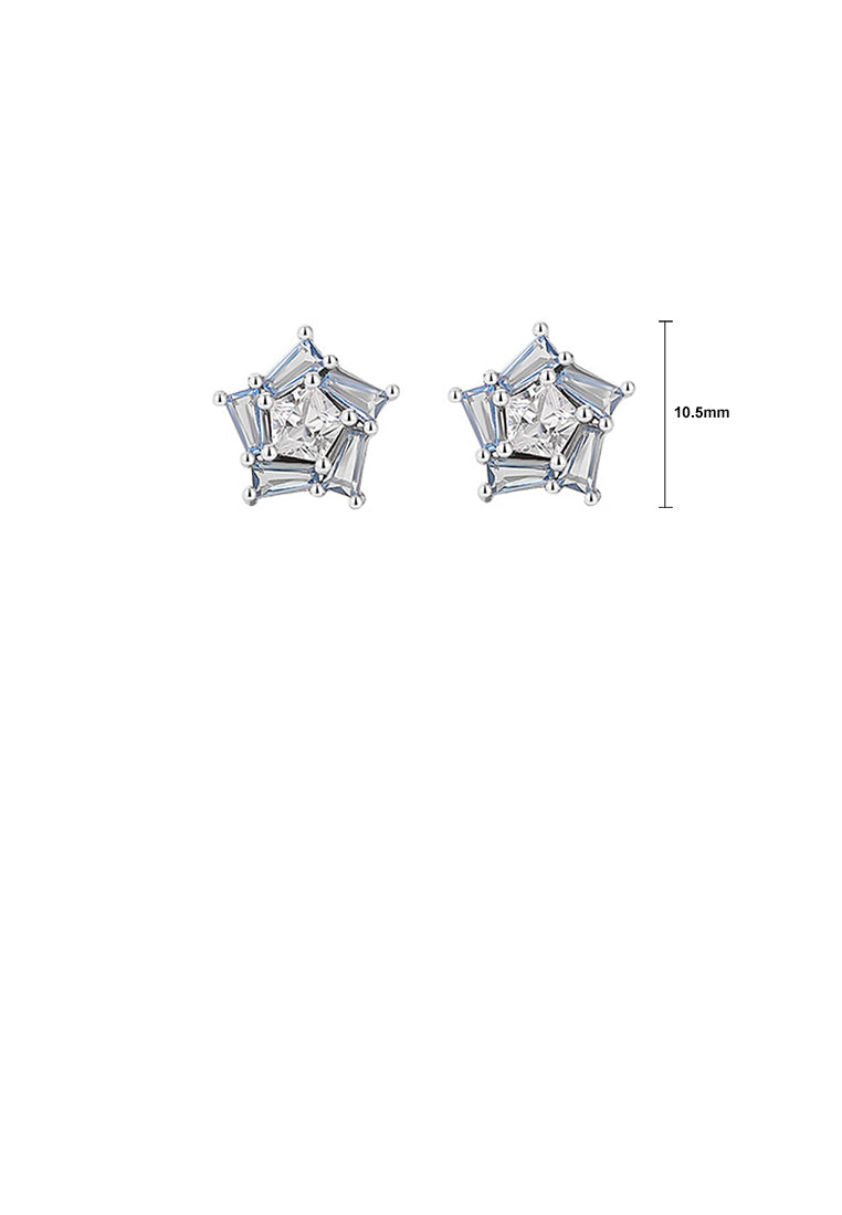 925 Sterling Silver Fashion Simple Star Stud Earrings with Blue Cubic Zirconia - Luxurious Look