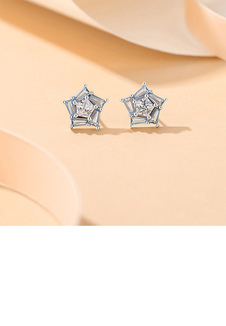 925 Sterling Silver Fashion Simple Star Stud Earrings with Blue Cubic Zirconia - Luxurious Look
