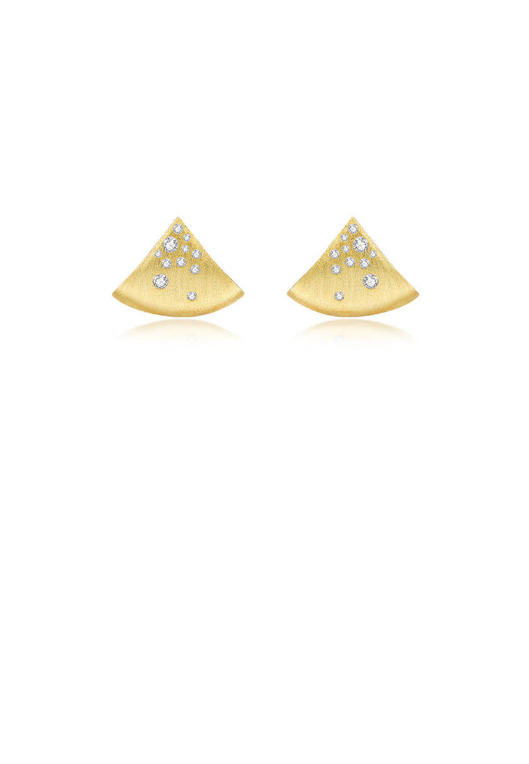 925 Sterling Silver Plated Gold Simple Fashion Triangular Geometric Stud Earrings with Cubic Zirconia - Luxurious Look