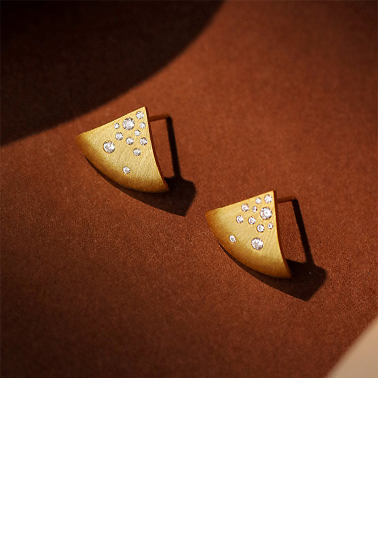 925 Sterling Silver Plated Gold Simple Fashion Triangular Geometric Stud Earrings with Cubic Zirconia - Luxurious Look