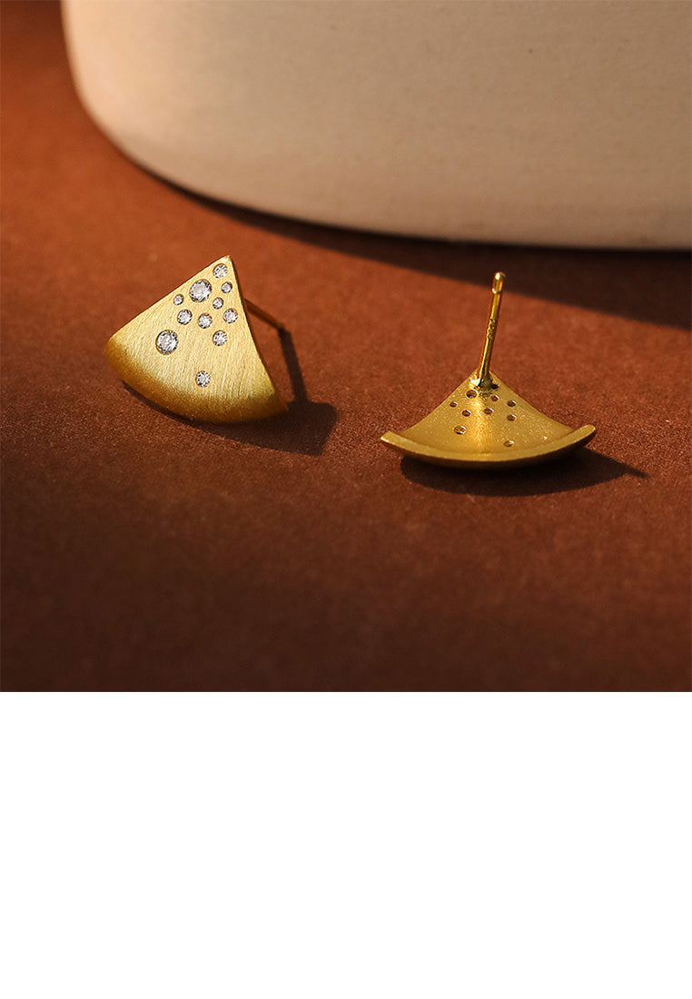 925 Sterling Silver Plated Gold Simple Fashion Triangular Geometric Stud Earrings with Cubic Zirconia - Luxurious Look