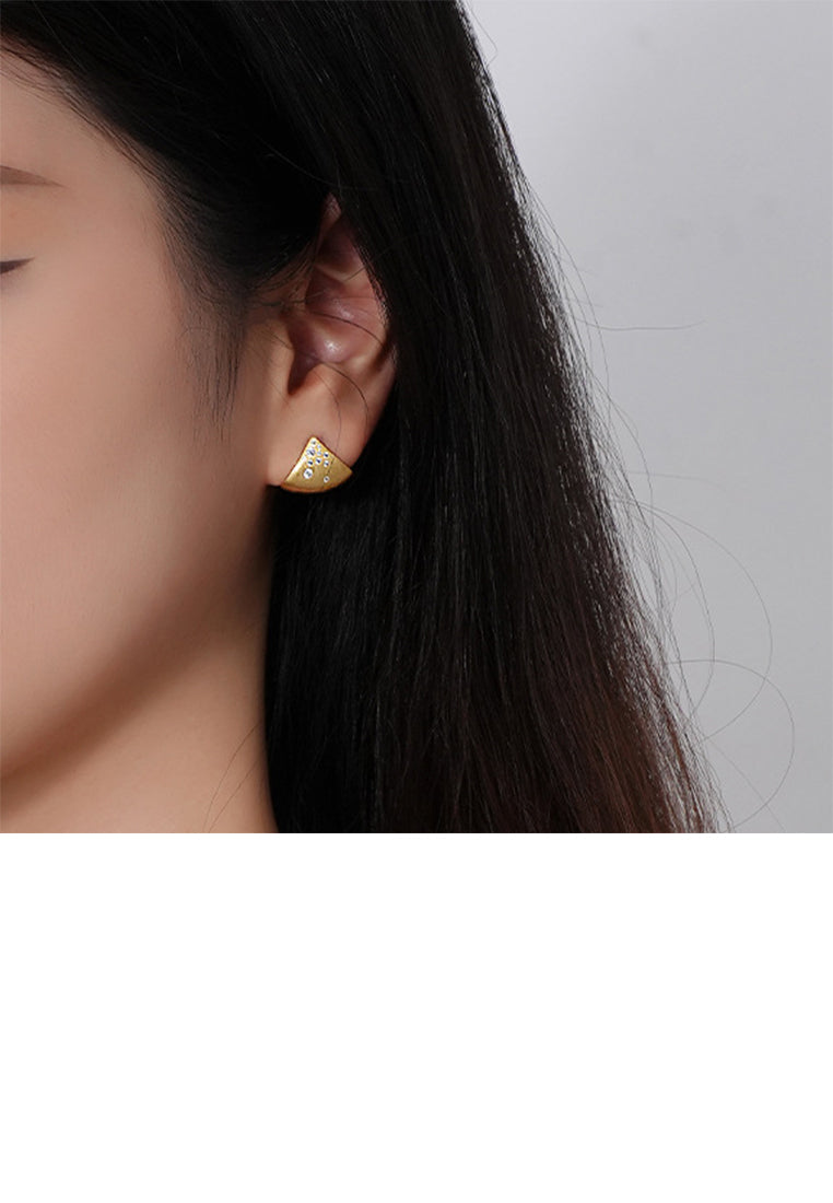 925 Sterling Silver Plated Gold Simple Fashion Triangular Geometric Stud Earrings with Cubic Zirconia - Luxurious Look
