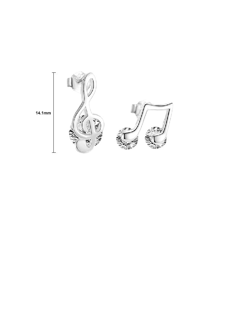 925 Sterling Silver Fashion Simple Musical Note Asymmetrical Stud Earrings with Cubic Zirconia - Luxurious Look