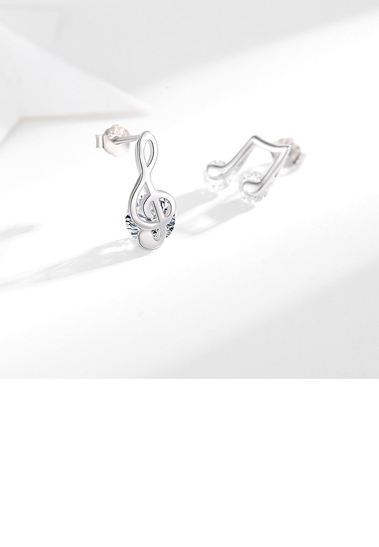 925 Sterling Silver Fashion Simple Musical Note Asymmetrical Stud Earrings with Cubic Zirconia - Luxurious Look