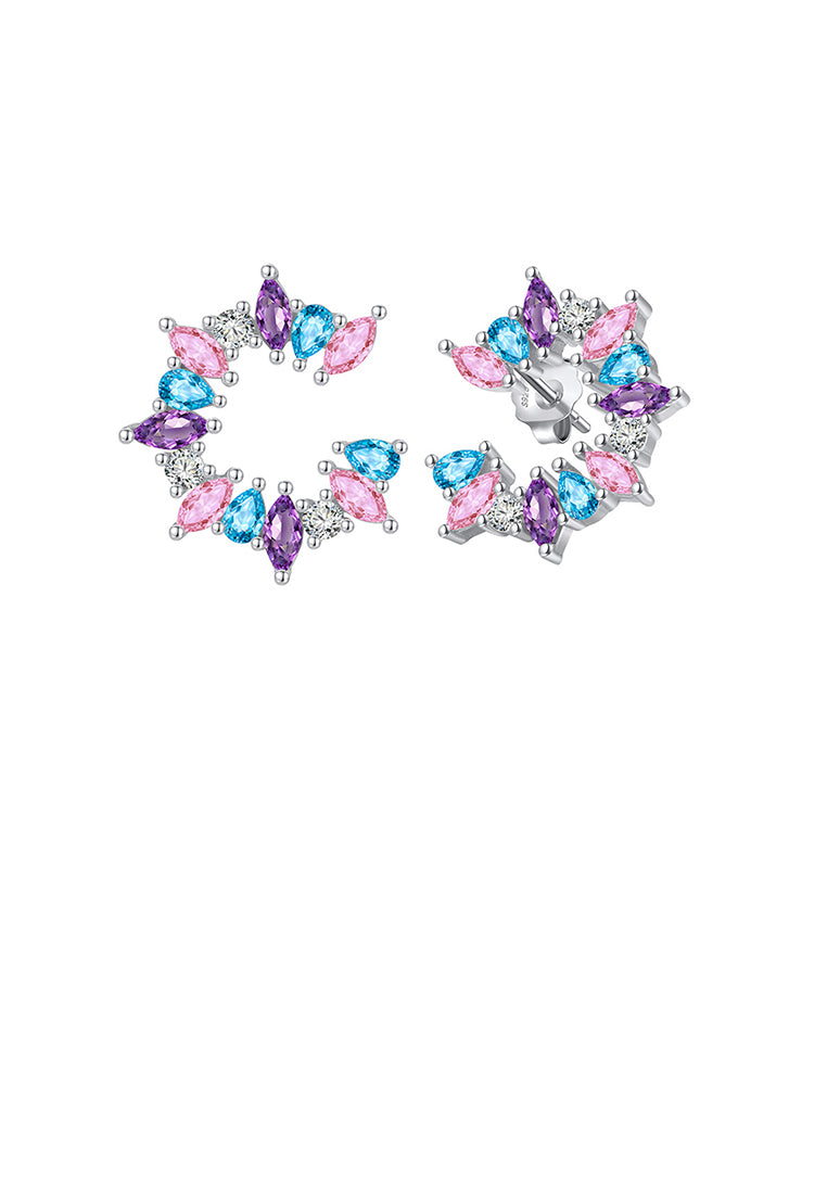 925 Sterling Silver Fashion Temperament Geometric Circle Stud Earrings with Colored Cubic Zirconia - Luxurious Look