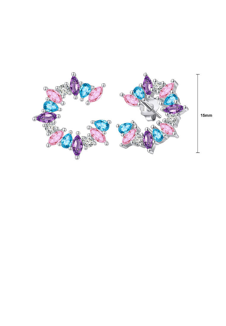 925 Sterling Silver Fashion Temperament Geometric Circle Stud Earrings with Colored Cubic Zirconia - Luxurious Look