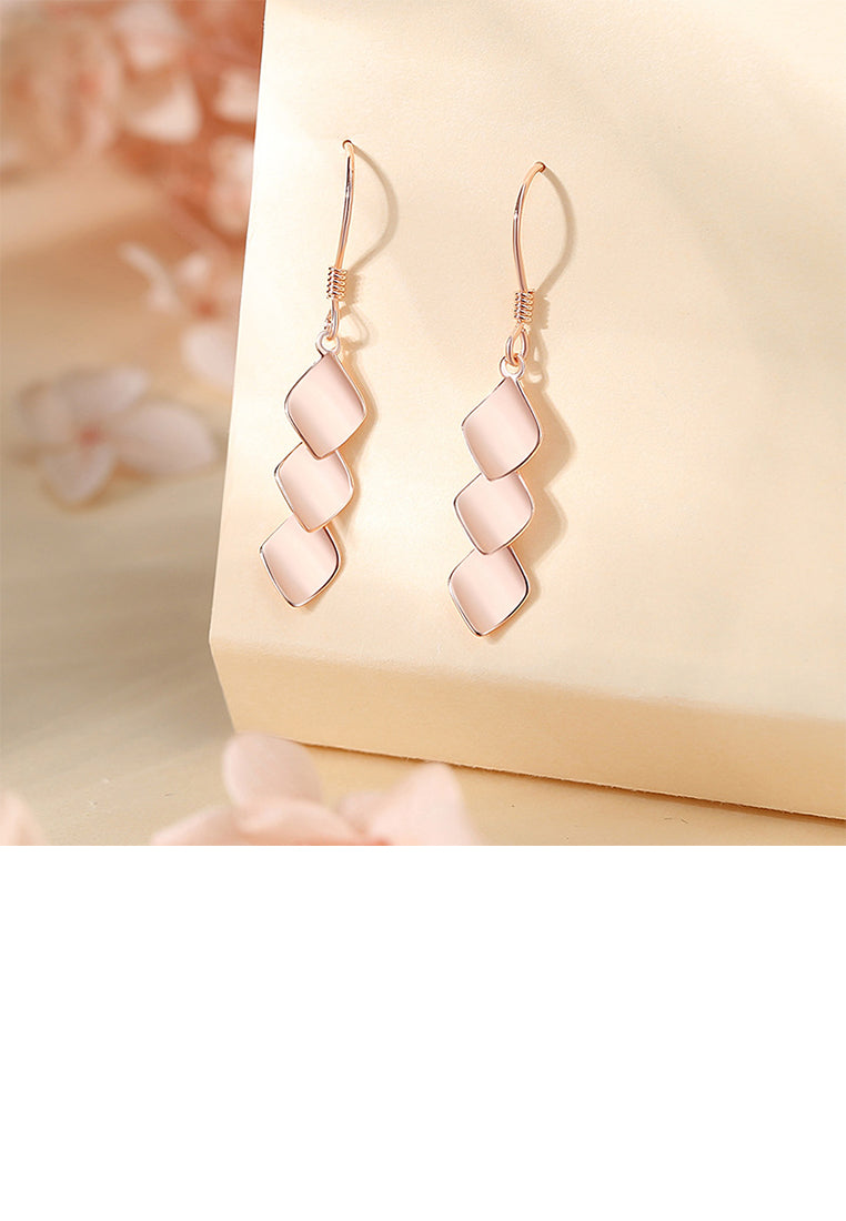 925 Sterling Silver Plated Rose Gold Fashion Rhombus Geometric Tassel Earrings
