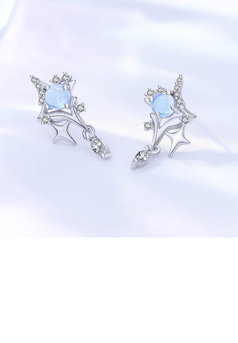 925 Sterling Silver Fashion Simple Star Tassel Stud Earrings with Cubic Zirconia - Luxurious Look