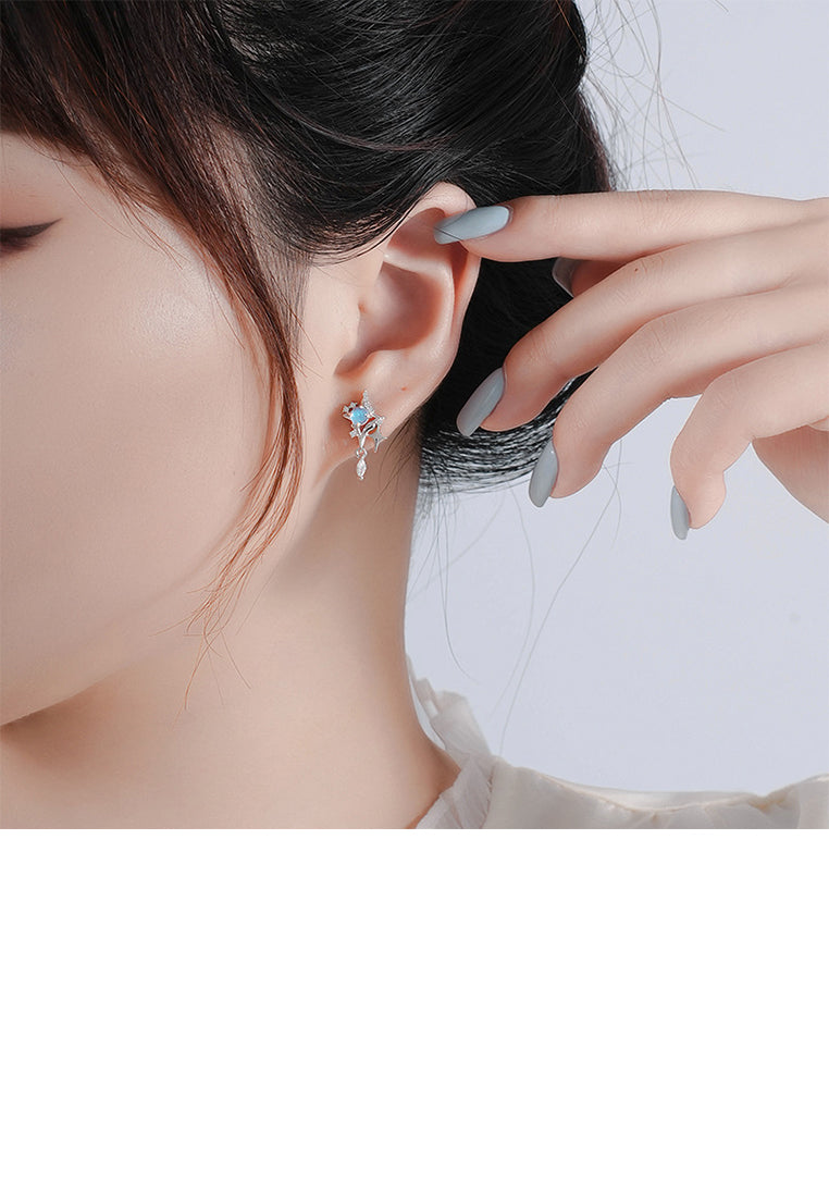 925 Sterling Silver Fashion Simple Star Tassel Stud Earrings with Cubic Zirconia - Luxurious Look