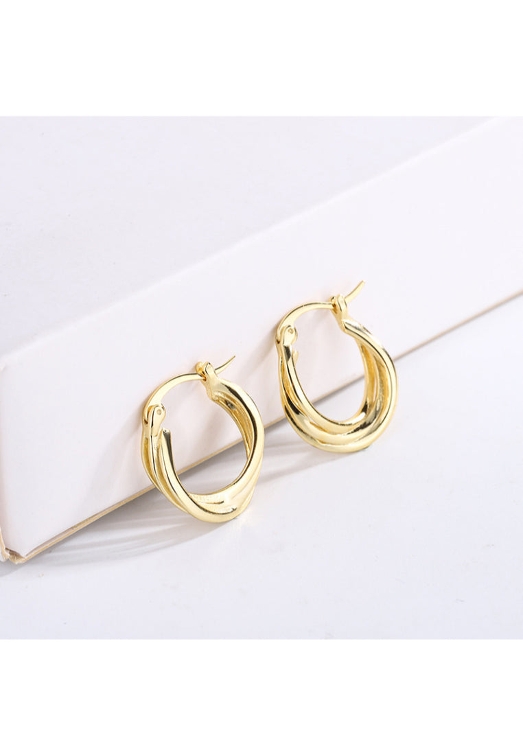925 Sterling Silver Plated Gold Simple Personalized Twisted Geometric Hoop Earrings