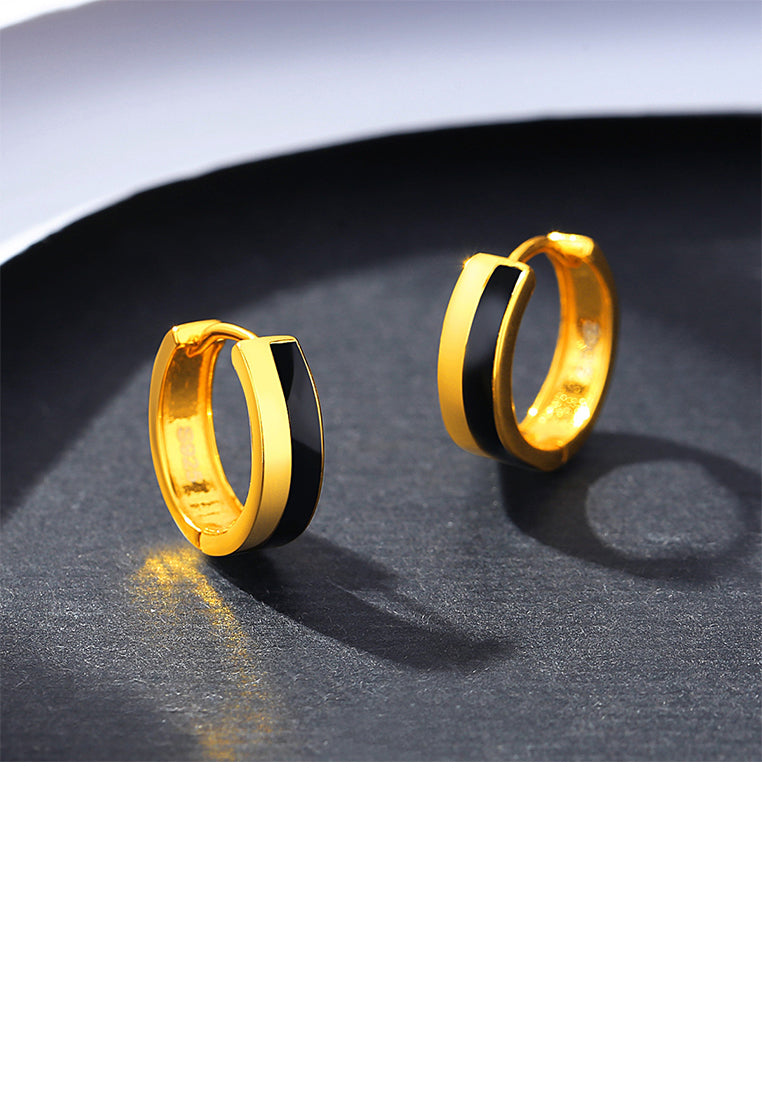 925 Sterling Silver Plated Gold Simple Fashion Enamel Black Strip Geometric Earrings