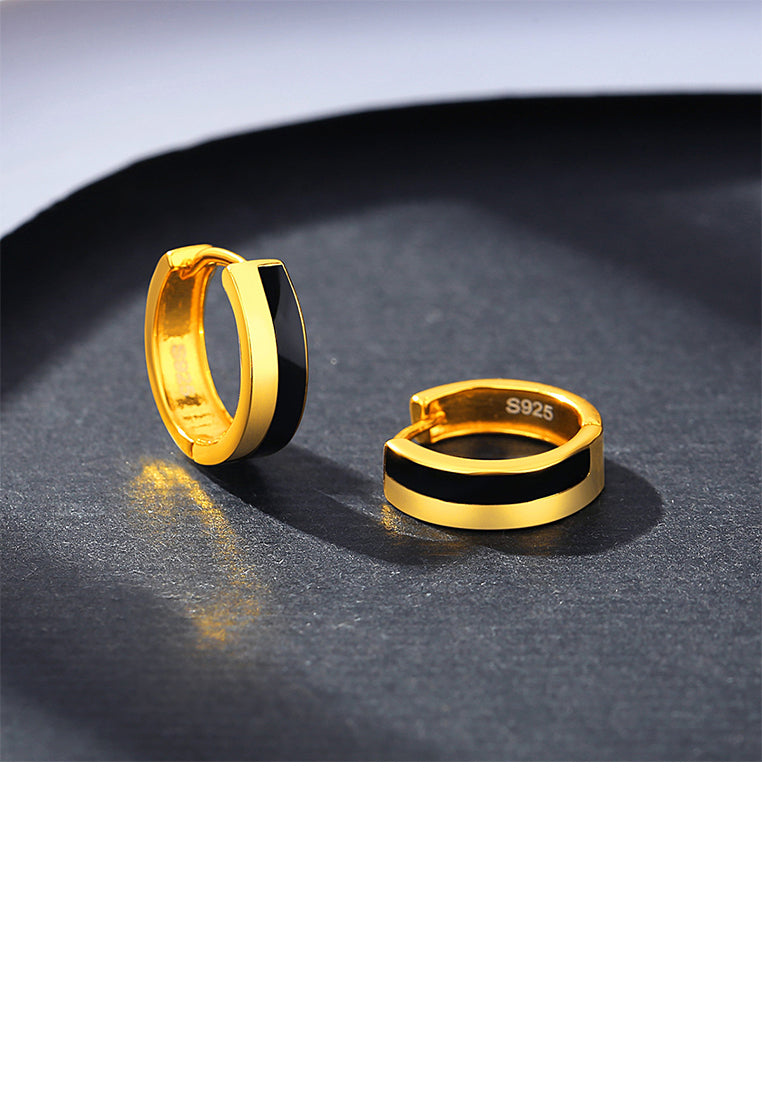 925 Sterling Silver Plated Gold Simple Fashion Enamel Black Strip Geometric Earrings