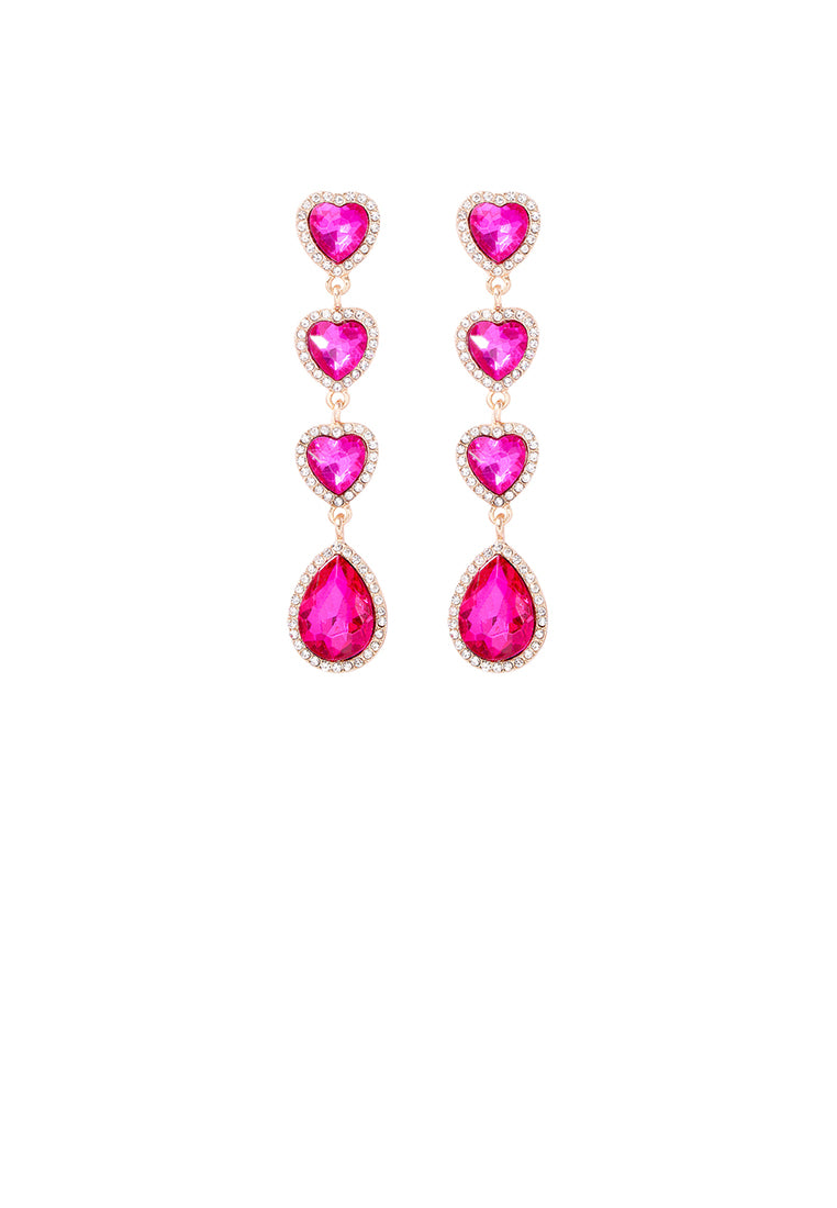 Fashion Simple Plated Gold Heart Tassel Earrings with Pink Cubic Zirconia - Luxurious Look - Vibrant Color