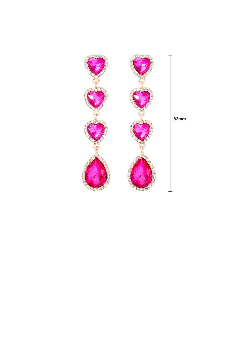 Fashion Simple Plated Gold Heart Tassel Earrings with Pink Cubic Zirconia - Luxurious Look - Vibrant Color
