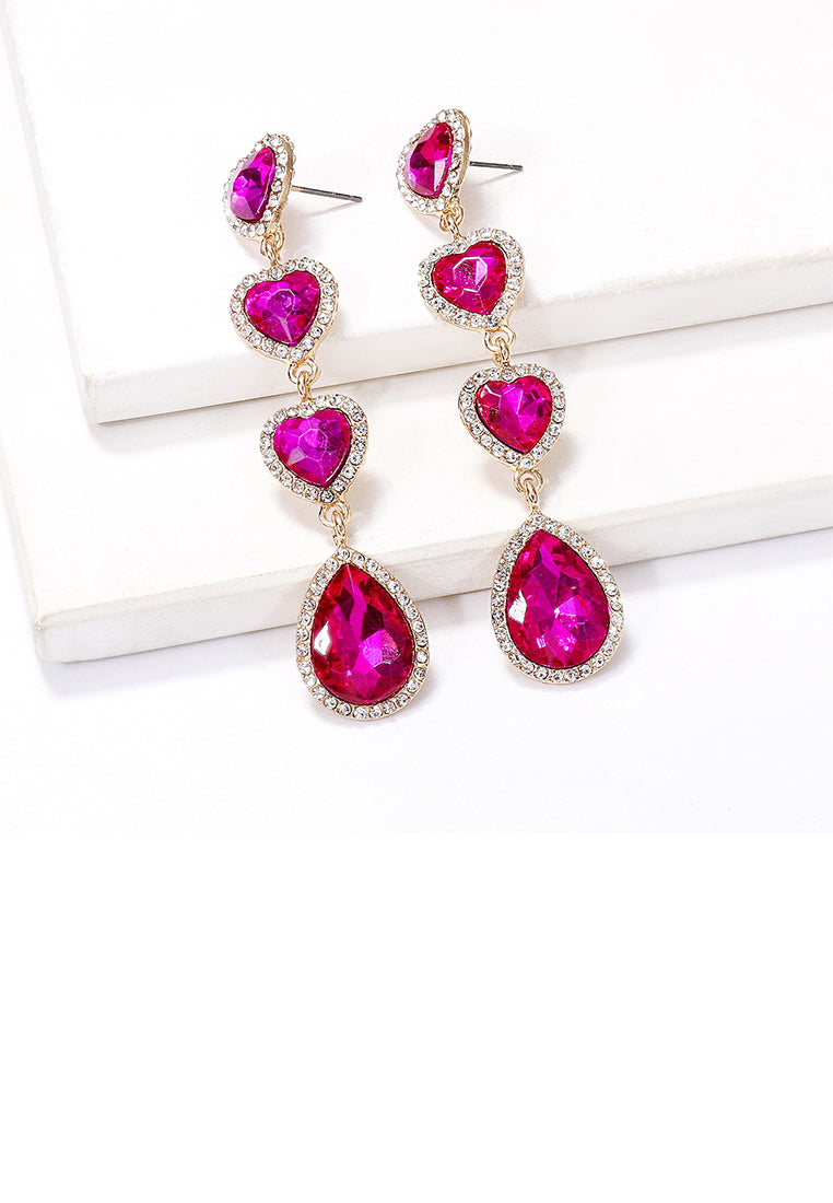 Fashion Simple Plated Gold Heart Tassel Earrings with Pink Cubic Zirconia - Luxurious Look - Vibrant Color