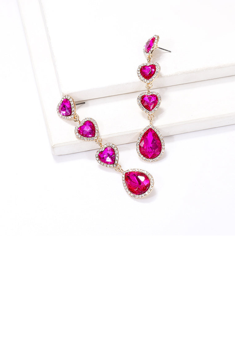 Fashion Simple Plated Gold Heart Tassel Earrings with Pink Cubic Zirconia - Luxurious Look - Vibrant Color