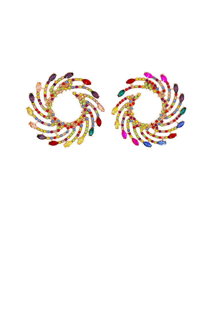 Fashion and Personalized Plated Gold Whirlwind Fireworks Stud Earrings with Colored Cubic Zirconia - Luxurious Look