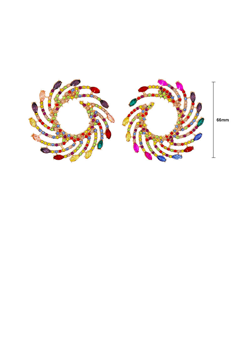 Fashion and Personalized Plated Gold Whirlwind Fireworks Stud Earrings with Colored Cubic Zirconia - Luxurious Look