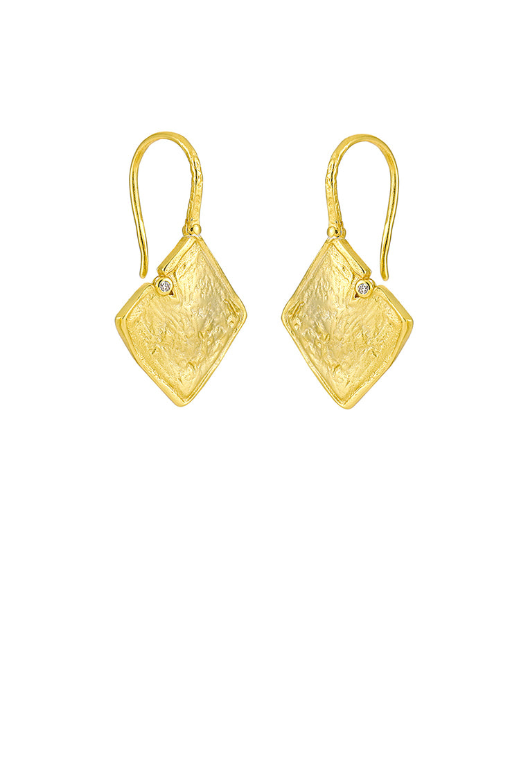 925 Sterling Silver Plated Gold Simple Fashion Pattern Geometric Rhombus Earrings with Cubic Zirconia - Luxurious Look