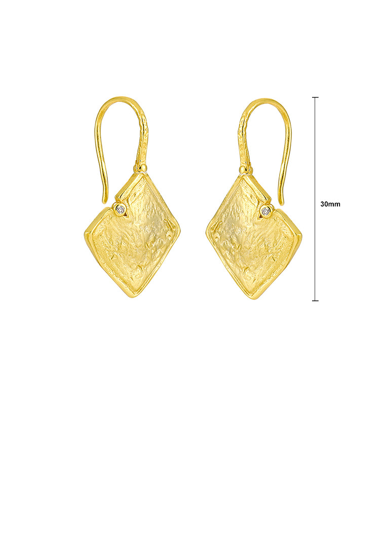 925 Sterling Silver Plated Gold Simple Fashion Pattern Geometric Rhombus Earrings with Cubic Zirconia - Luxurious Look