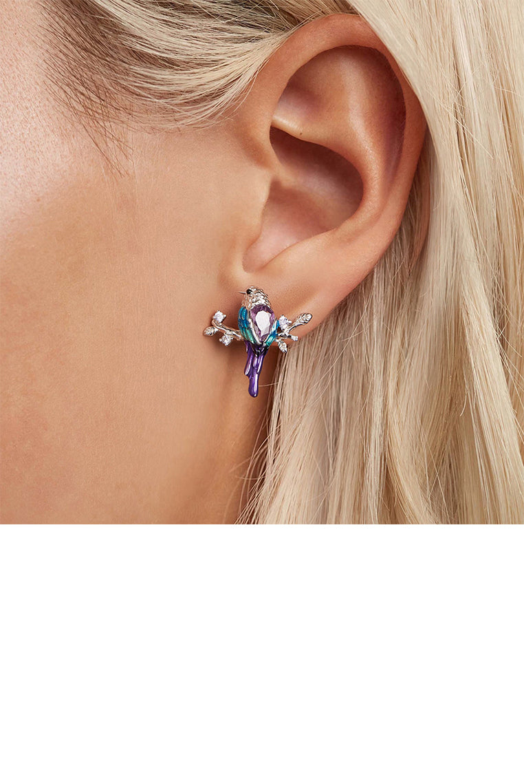 925 Sterling Silver Fashion Temperament Enamel Bird Stud Earrings with Cubic Zirconia - Luxurious Look