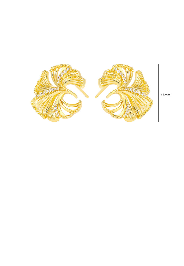 925 Sterling Silver Plated Gold Fashion Simple Ginkgo Leaf Stud Earrings with Cubic Zirconia - Luxurious Look