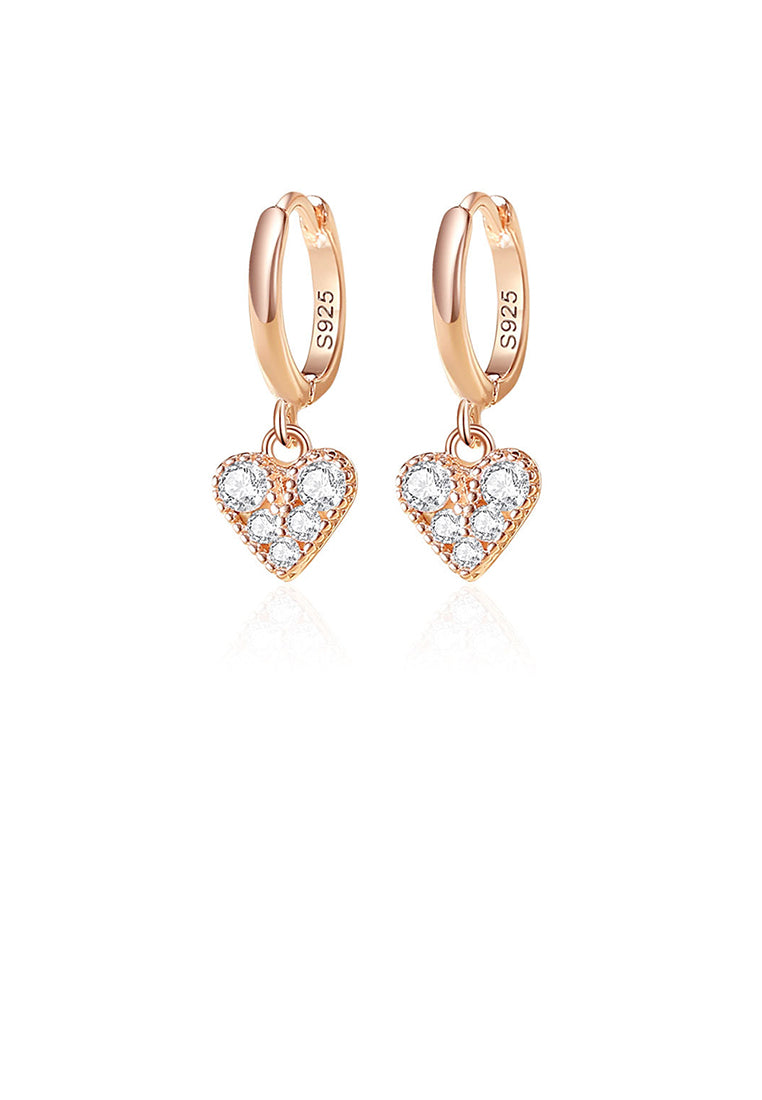 925 Sterling Silver Plated Rose Gold Simple Cute Heart Shape Earrings with Cubic Zirconia - Luxurious Look