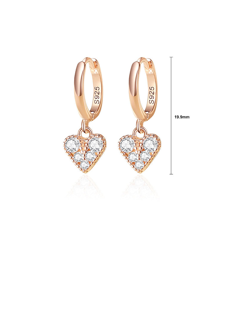 925 Sterling Silver Plated Rose Gold Simple Cute Heart Shape Earrings with Cubic Zirconia - Luxurious Look