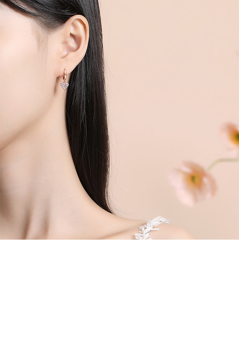 925 Sterling Silver Plated Rose Gold Simple Cute Heart Shape Earrings with Cubic Zirconia - Luxurious Look