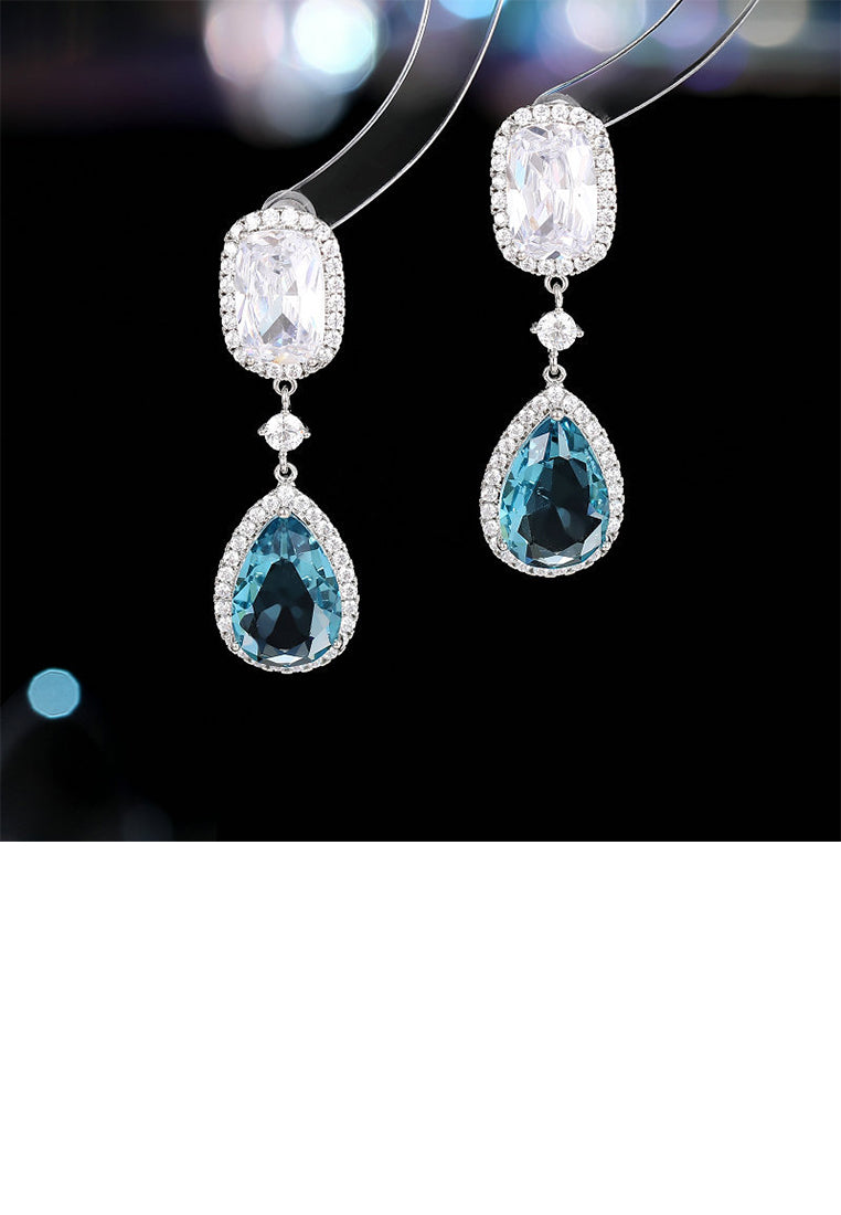 Fashion Brilliant Light Blue Water Drop Geometric Earrings with Cubic Zirconia - Luxurious Look