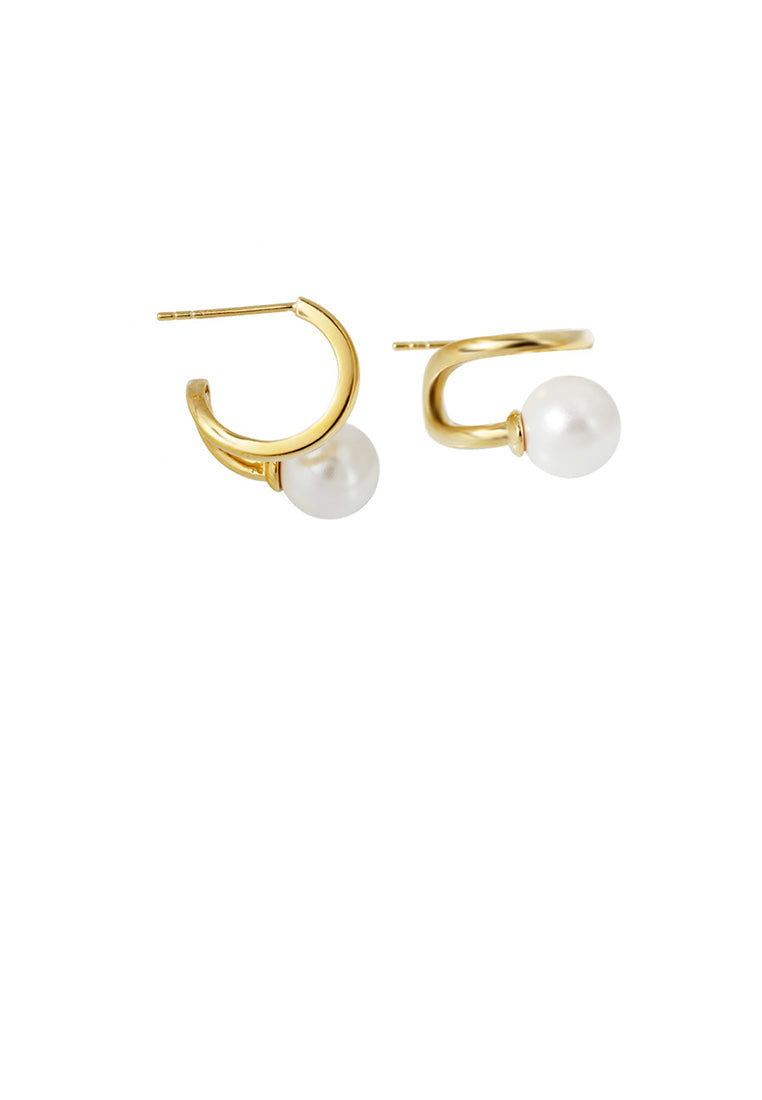925 Sterling Silver Plated Gold Fashion and Elegant Geometric Imitation Pearl Stud Earrings - Luxurious Look