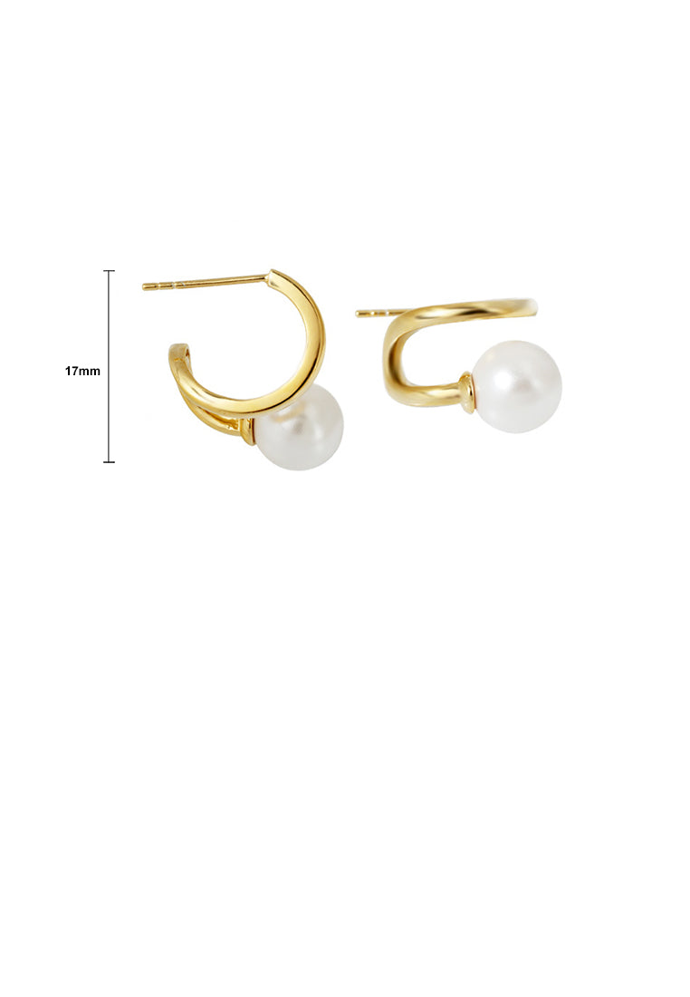 925 Sterling Silver Plated Gold Fashion and Elegant Geometric Imitation Pearl Stud Earrings - Luxurious Look