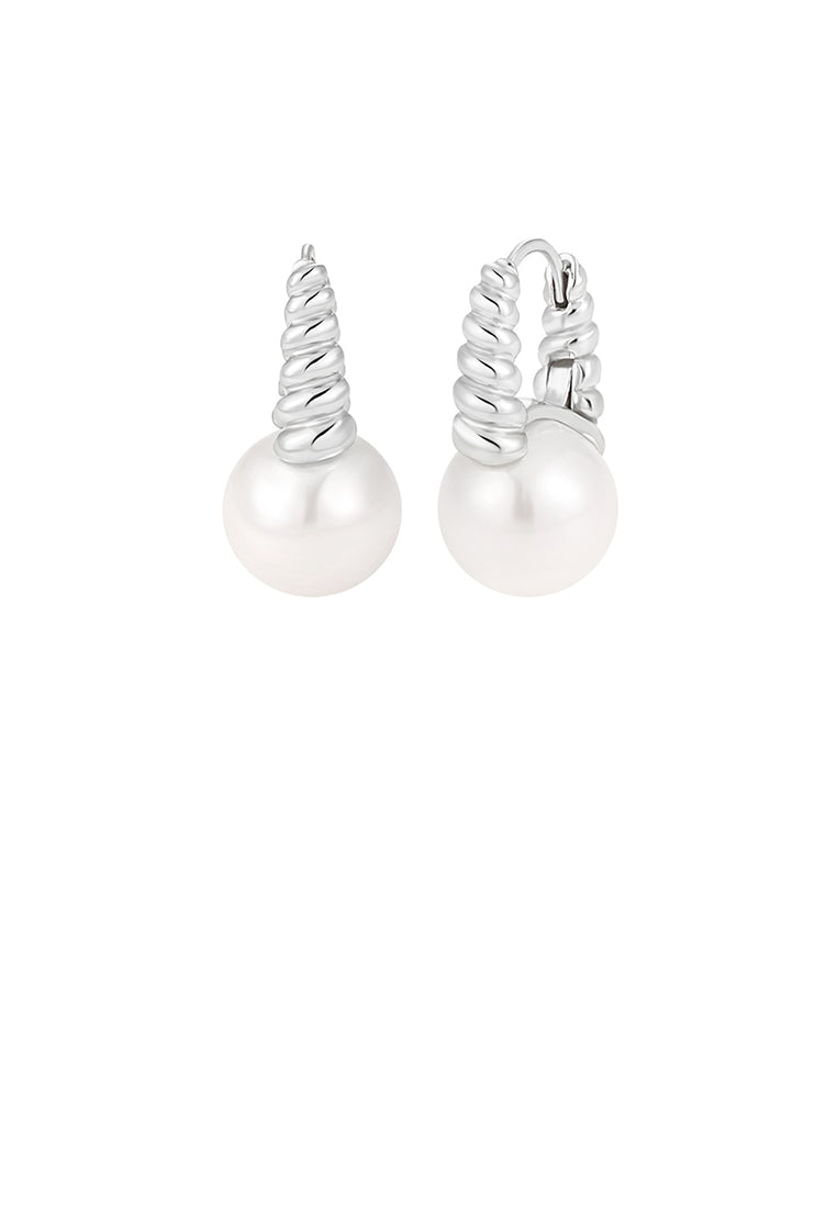 925 Sterling Silver Fashion and Elegant Twist Geometric Earrings with Imitation Pearls