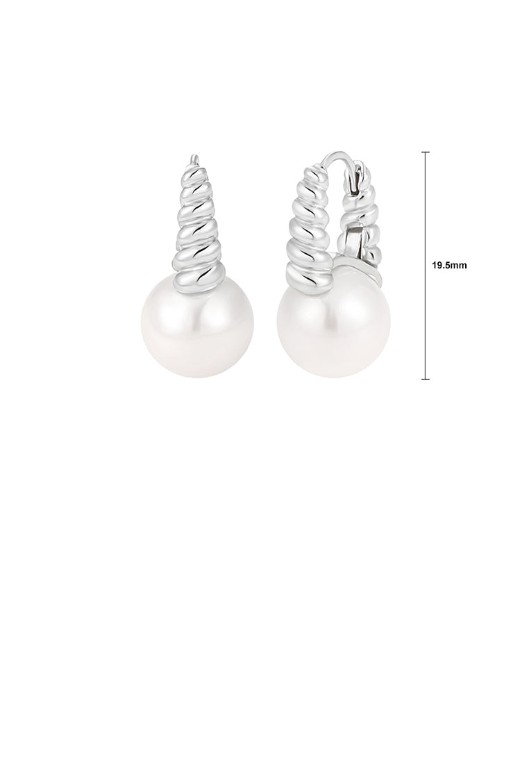 925 Sterling Silver Fashion and Elegant Twist Geometric Earrings with Imitation Pearls